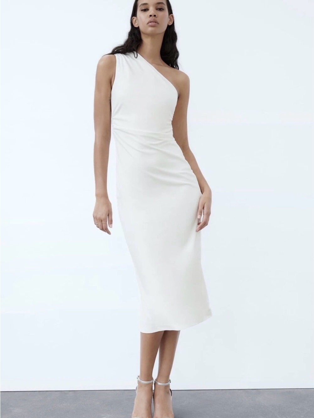 Zara One-Shoulder white Midi Dress